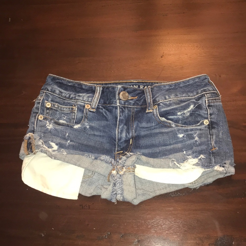 Destressed jean shorts